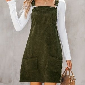Corduroy Square Neck Mini Overall Dress